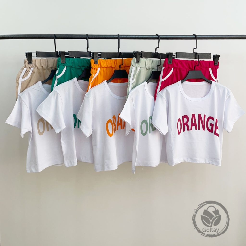 ست نخی تیشرت و شورتک پرتقال ORANGE کد:14-20
