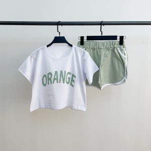 رنگ سبز روشن ست تیشرت و شورتک پرتقال ORANGE کد:14-20