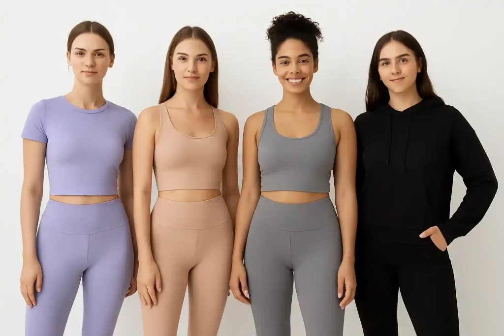 نمای نزدیک لباس ورزشی زنانه که بافت تنفسی و اسپندکس آن را برای استایل ورزشی زنانه نشان می‌دهد.